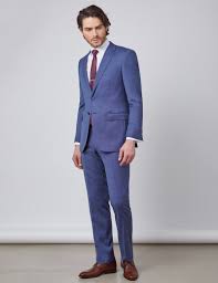 Sie betonen die silhouette ihres trägers noch etwas stärker und haben ansonsten ähnliche merkmale. Anzug Slim Fit 100s Wolle Blau Strukturiert Hawes Curtis