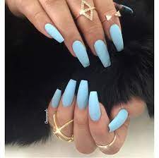 Matted Sky Blue Nails Blue Acrylic Nails Fake Nails Baby Blue Nails