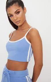 Baby Blue Contrast Stripe Crop Top Tops Prettylittlething Il