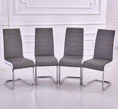 Gizza Gray White Sides Faux Leather Dining Room Chairs Metal Chrome Legs High Back Kitchen Furn Furniture Leather Dining Room Chairs Faux Leather Dining Chairs