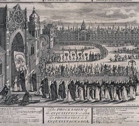 The Auto-da-fé (act of faith) procession of the Inquisition at Goa. An annual event to publicly humiliate and punish the Hindus who had converted to Catholicism and continued their former Hindu customs