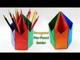 How To Make Paper Pen Stand Holder Hexagonal Paper Pen Pencil Holder Origami Pen Ho Stiftehalter Basteln Bastelarbeiten Aus Papier Und Pappe Origami Falten