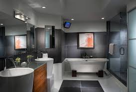 For a clean, modern bathroom design, keep fixtures and finishes minimal. Contemporary Jan Showers Lamps Miami Interior Design Bathrooms With Stone And Countertop Manufacturers Showrooms Laundry Room Sink