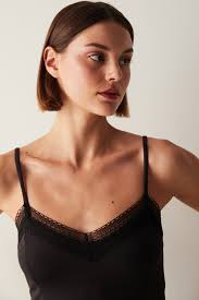 V Neck Lacy Black Cami PH2BDZ7J24IY-BK3