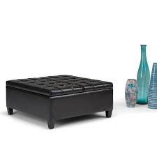 A good coffee table is a key component of any living room, but an ottoman coffee table takes style to a new level. Harrison 36 Inch Wide Traditional Square Coffee Table Storage Ottoman In Midnight Black Faux Leather Simpli Home Axcot 265 Bl