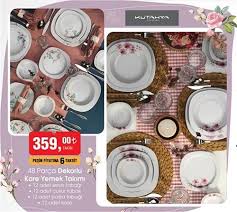 Korkmaz porselen kare yemek takımı 60 parça bone a8427. Kutahya Porselen Dekorlu Kare Yemek Takimi 48 Parca Indirimde Market