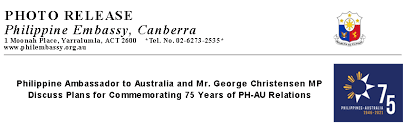 Outspoken mp george christensen praises philippines president rodrigo duterte's war on drugs. Philippine Ambassador To Australia And Mr George Christensen Mp Discuss Plans For Commemorating 75 Years Of Ph Au Relations Philippine Embassy Of Canberra Australia