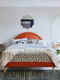 Orange And Red Velvet Headboard Bed From Habitat Velvet Bed Frame Double Bed Frame Bed Frame