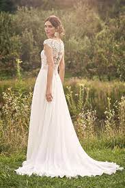 Style 66132 Chiffon Skirt A Line Dress With Empire Waist And Cap Sleeves Lillian West Lillian West Wedding Dress Cap Sleeve Wedding Dress Lace Empire Waist Wedding Dress Lace