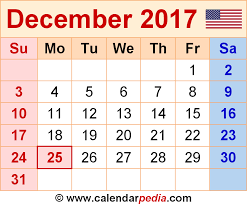 Click month for holidays start mon. December 2017 Calendar Templates For Word Excel And Pdf
