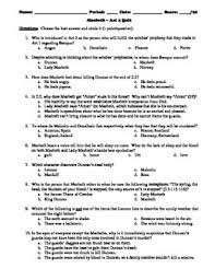 Macbeth Act 2 Multiple Choice And Short Answer Quiz In 2021 Critical Thinking Questions Indirect Characterization Short Answers
