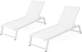 Luxury outdoor chaise lounges from castelle. Amazon Com Christopher Knight Home Modesta Outdoor Aluminum Framed Chaise Lounges With Mesh Body 2 Pcs Set Black Finish Grey Mesh Garden Outdoor