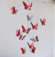 Ceiling hanging diy hanging small closet organization ceiling installation butterfly decorations aesthetic rooms blue butterfly bedroom styles new room. 3d Butterfly Mobile Hanging Mobile In Coral Pink And Grey Etsy Hanging Mobile Butterfly Mobile 3d Butterflies