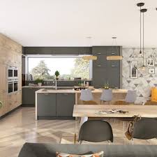 Cuisine Grise Ixina Papier Peint Geometrique Suspension Cuisine Grise Cuisine Grise Et Bois Deco Cuisine Grise