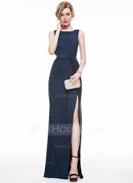 Us 83 00 Sheath Column Scoop Neck Floor Length Jersey Evening Dress With Ruffle Split Front Jj S House Vestidos Longos De Noite Formais Vestido Formal Vestidos