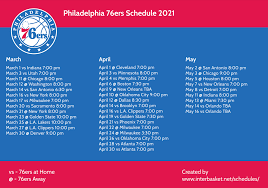 Below are year 2021 printable calendars you're welcome to download and print. Printable Philadelphia 76ers Schedule And Tv Schedule For 2020 21 Season Interbasket