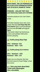 Hari raya haji 22 ogos 2018 (selasa). Mpp Uitm Cawangan Perak Twitterren Jualan Tiket Bas Raya Haji Cuti Interim