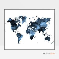 Navy Blue World Map Poster Art Prints Vicky World Map Poster Map Poster Map Art