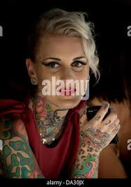 Berlin, Germany. 2nd July 2013. Tattoo-Model Lexy Hell attends the Marc  Stone show during the Mercedes-Benz Fashion Week in Berlin, Germany, 02  July, 2013. The presentations of the spring/summer 2014 collections take  place from 02 to 07 July 2013 ...