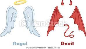 All the best devil wings drawing 35+ collected on this page. Angels And Demons Wings Cartoon Evil Demon Horns And Good Angel Wing With Nimbus Devil And Saint Angel Vector Illustration Canstock