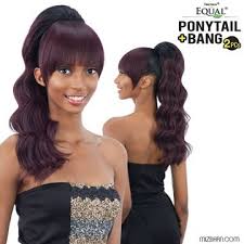 Get the low, high or medium sleek ponytail and incorporate it with the bangs, the ending results are the sophisticated and modern look. Mizbarn Flat Rate Free Shipping Same Day Shipping Freetress Equal Ponytail Bang Loose Deep Ponytail Swoop Side Bang