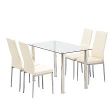 Round table top clear glass top mirrored pedestal 52l x 52d x 0h assembly required read more China 5 Piece Dining Table Set Glass Top Dinette Sets With 4 Pu Leather Chairs For Dining Room Kitchen Furniture China Dining Room Sets Glass Dining Table Set