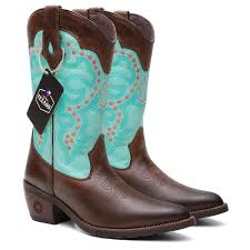 Bota Texana Feminina Bico Fino Verde Em Couro