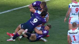Follow the action from suncorp stadium with live scores on the roar. Nrl 2020 Max King Hip Drop Tackle Video Storm Vs Dragons Charge Ban