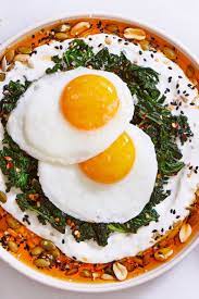 Chile Oil Fried Eggs With Greens And Yogurt Recipe Recipe Recipes Yogurt Recipes Fried Egg