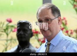 John Nash, the grandson of Jan Antonin Bata John Nash and granddaughter of  Bata Maria Bata Barroso are seen during a press conference in Bratislava.  18th Sep, 2013. From left: Jana Nash,