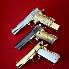 1911 45 Black And Gold Gold Nickel Pistols Custom Guns Badass Guns Firearms
