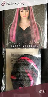 Black And Pink Striped Wig Witch Wig 24 Long Black With Pink Streaks Pink Streaks Long Black Hair Fashion Tips