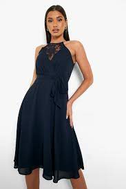 Women S Lace Back Split Midi Dress Boohoo Uk