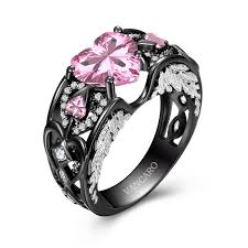 Black And Pink Wedding Ring Angel Wing Collection Black And Pink Engagement Ring For Women For Valentines Gift Schwarze Trauringe Silberne Verlobungsringe Gothic Verlobungsring
