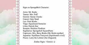The Signs As Spongebob Characters Zodiac Mind Zodiac Funny Astrology Tumblr