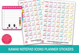 Download our free svg files and use them in your electronic cutter such as silhouette and cricut machines. Kawaii Notepad Icons Planner Stickers Graphic By Happy Printables Club Creative Fabrica