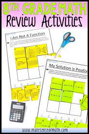 Check Out These Fun 8th Grade Math Review Activities Much More Engaging Than Any Worksheet Your Middle Sch Math Review Activities 8th Grade Math Math Review