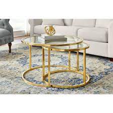 Larger table, 48w x 30d x 22t. Home Decorators Collection Cheval 2 Piece 30 In Gold Glass Medium Round Glass Coffee Table Set With Nesting Tables Dc19 6641 The Home Depot Coffee Table Round Glass Coffee Table Glass Coffee Table Decor