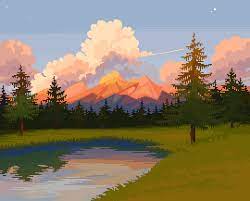 Mirror Lake Acrylic Box By 8pxl 4 X 4 X 3 Pixel Art Landscape Pixel Art Pixel Art Design