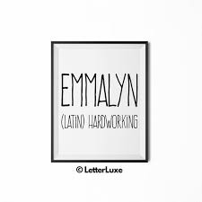 Emmalyn Name Meaning Art Printable New Baby Gift Nursery Etsy Names With Meaning New Baby Products New Baby Gifts