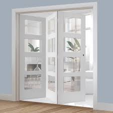 Three Folding Doors Frame Kit Shaker 4 Pane 3 0 Clear Glass White Primed In 2020 Folding Doors Internal Folding Doors Primed Doors