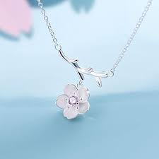 Sakura Cherry Blossom Pendant Necklace Silver Necklaces Women Sterling Silver Necklace Pendants Collar Jewelry