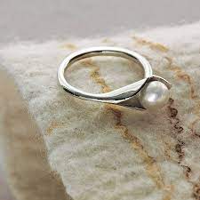 Calla Lily Pearl Ring Lily Ring Alternative Wedding Rings Pearl Bridal Jewelry