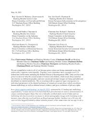 1 May 18, 2021 Rep. Carolyn B. Maloney, Chairwoman & Ranking Member James  Comer House Committee on Oversight and Reform 21