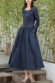 Maxi casual spring linen dress women 2874