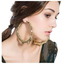 Culovity Large Bamboo Hoop Earring Hollow Casting Hip Hop Statement Jewelry For Women Goldtone Silvert Bamboo Hoop Earrings Bamboo Earrings Large Hoop Earrings