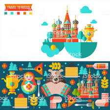 Travelling To Russia Flat Vector Illustration Set Of Clipart On The Illyustracii Otkrytki Rossiya