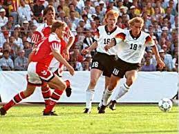 Denmark 2 Germany 0 In 1992 In Gothenburg Jurgen Klinsmann Brings The Ball Through Midfield In The Final Of Euro 92