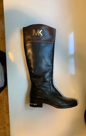 Michael Kors Black And Brown Riding Boots Preston Studded Leather Boot Black And Brown Woman S Boots Michael Kors Michael Kors Boots Boots Black Leather Boots