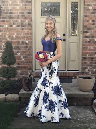 Two Piece Print Mikado Off The Shoulder Mermaid Prom Dress Cute Prom Dresses Printed Prom Dresses Pretty Prom Dresses